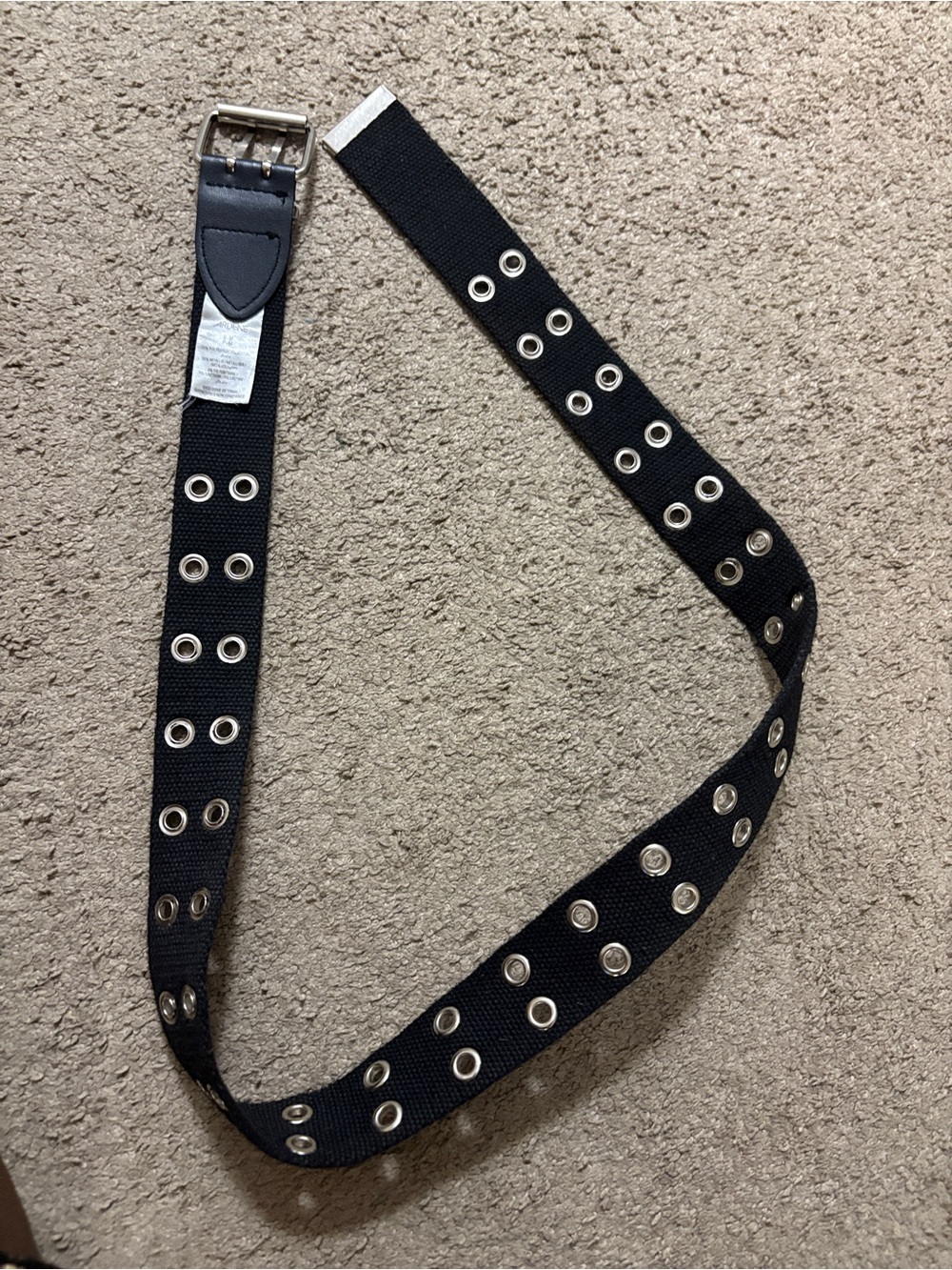 Ardene Black Double-Row Grommet Canvas Belt with Silver Hardware